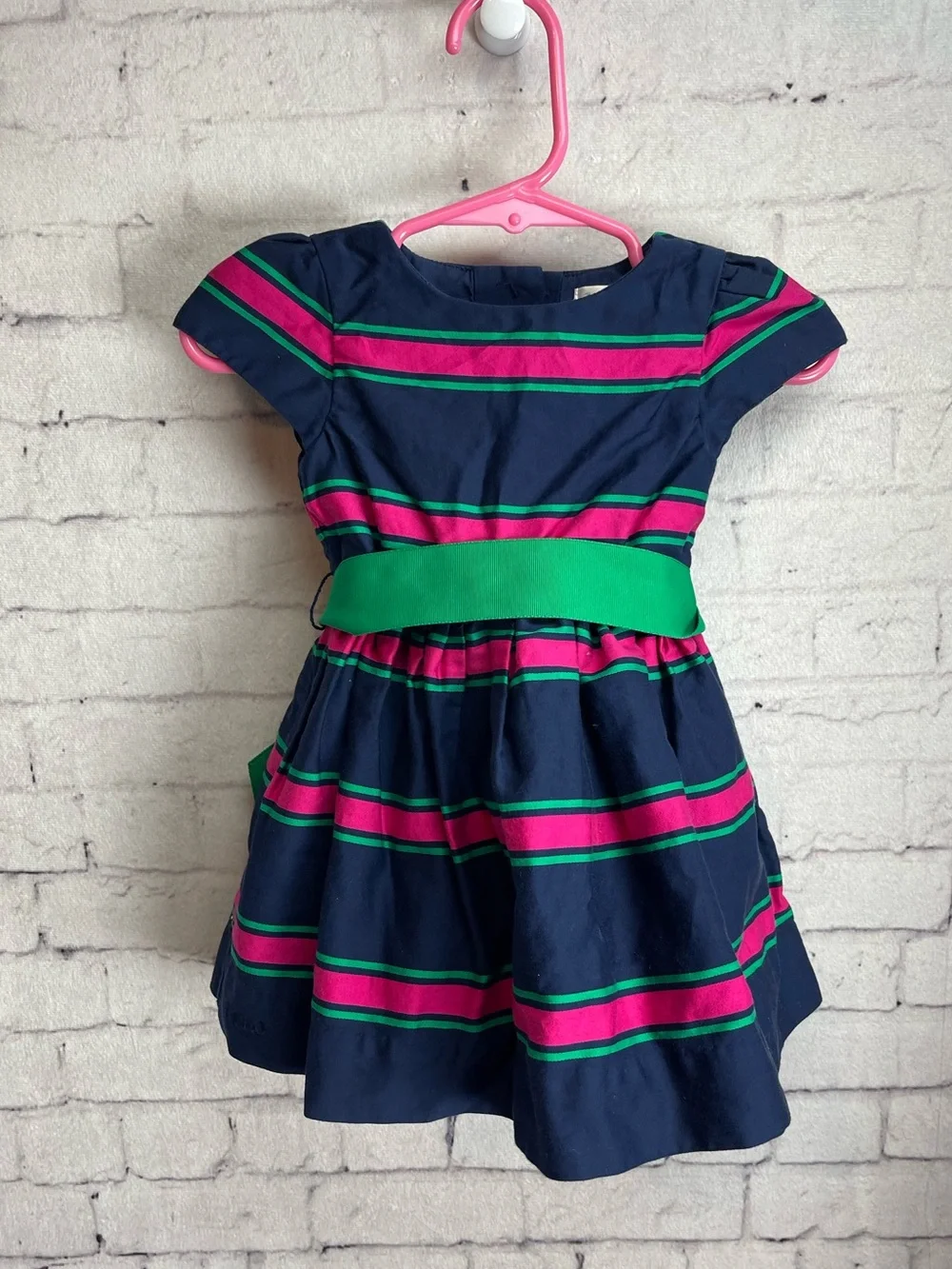 Ralph Lauren size 6 Month navy blue pink and green striped dress
